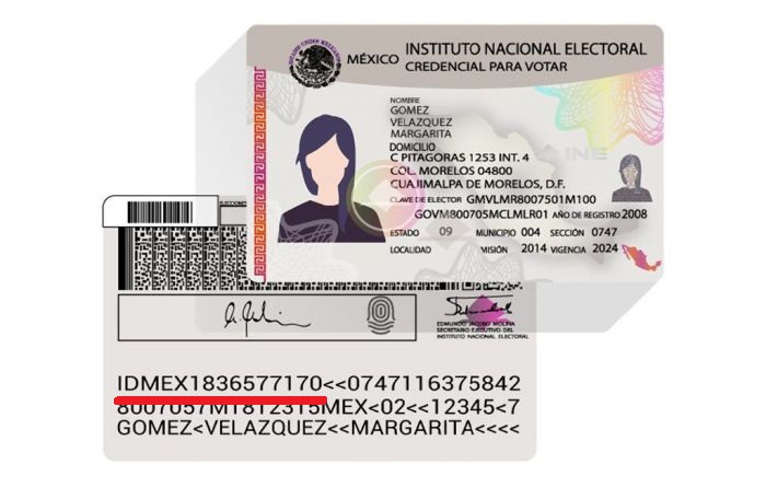 Ejemplo de Credencial de Elector (INE)